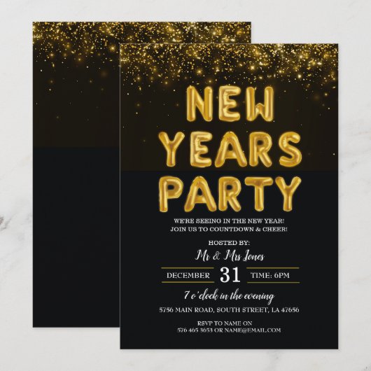 Oudejaarsfeest zwart en goud kaart (Voorkant / Achterkant)