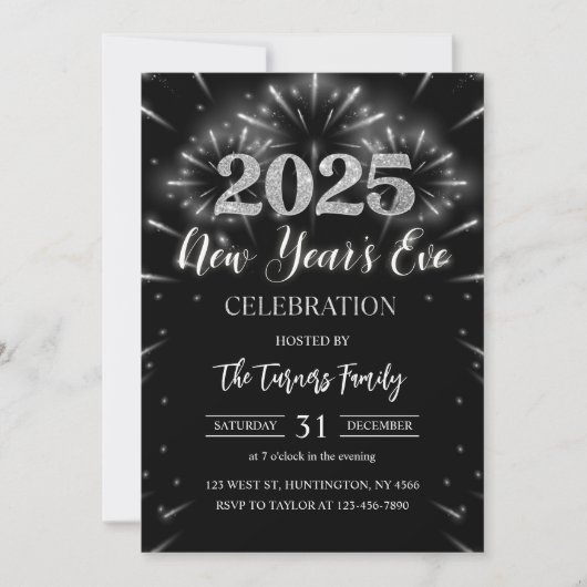 Oudejaarsfeest zwart en zilver glitter kaart (Voorkant)