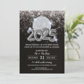 Oudejaarsfeest zwart en zilver kaart (Staand voorkant)