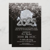 Oudejaarsfeest zwart en zilver kaart (Voorkant / Achterkant)