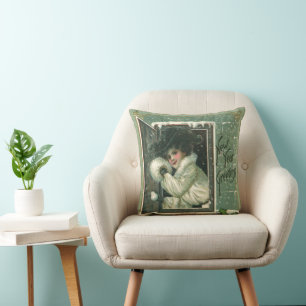 Oudejaarsgroet van Vintage, Victoriaans meisjesraa Kussen