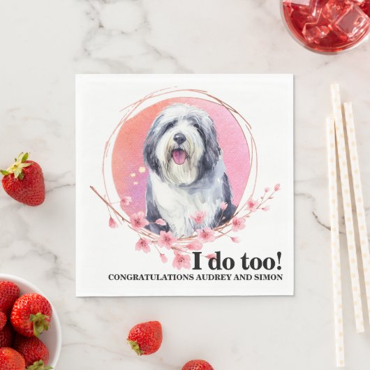 Oudengelse herdershond bruiloft servetten met foto (Insitu)