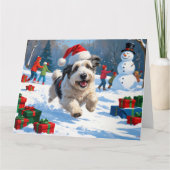 Oudengelse herdershond die rent in het Pet van Sno Kaart (Voorkant)