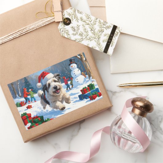 Oudengelse herdershond die rent in het Pet van Sno Rechthoekige Sticker (Geschenken)