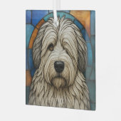 Oudengelse herdershond "Glas in lood" Glas Ornament (Voorkant links)