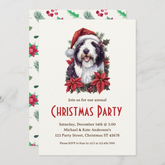 Oudengelse herdershond in kerstfeest Santa Hat Kaart (Voorkant / Achterkant)