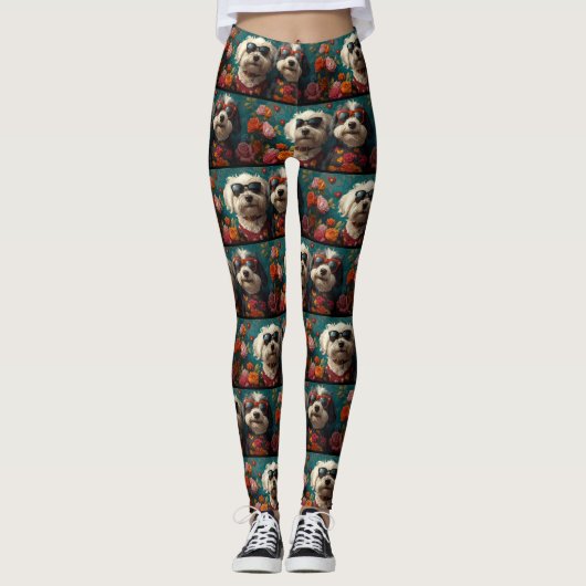 Oudengelse herdershond met Rozen Valentijnsdag Leggings (Voorkant)