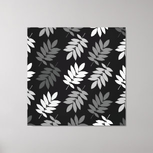 Ouder blad groot patroon zwart wit grijs canvas afdruk