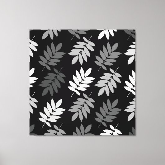 Ouder blad groot patroon zwart wit grijs canvas afdruk (Voorkant)