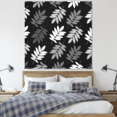 Ouder blad groot patroon zwart wit grijs canvas afdruk (Insitu (Slaapkamer))