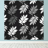 Ouder blad groot patroon zwart wit grijs canvas afdruk (Insitu (Houten vloer))
