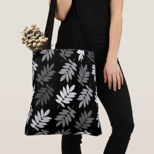 Ouder blad groot patroon zwart wit grijs tote bag