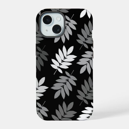 Ouder blad Lg patroon Zwart Wit Grijs iPhone 15 Case (Achterkant)