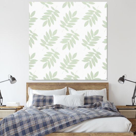 Ouder bladpatroon groen+wit canvas afdruk (Insitu (Slaapkamer))