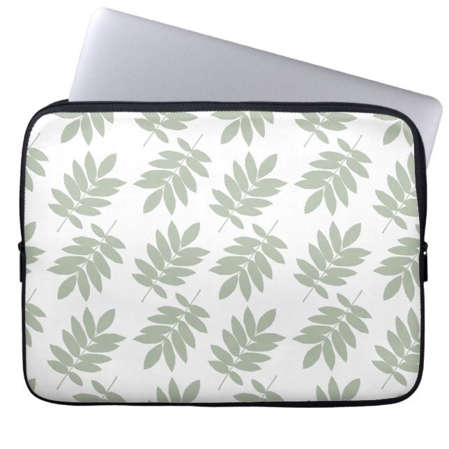 Ouder bladpatroon groen+wit laptop sleeve (Voorkant)
