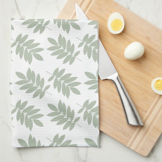 Ouder bladpatroon groen+wit theedoek (Quarter Fold)