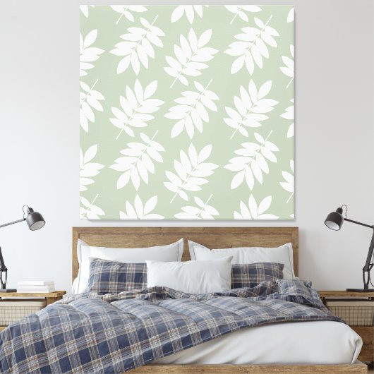 Ouder bladpatroon wit+groen canvas afdruk (Insitu (Slaapkamer))