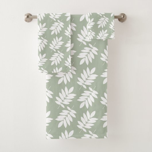 Ouder bladpatroon wit op groen bad handdoek (Insitu)