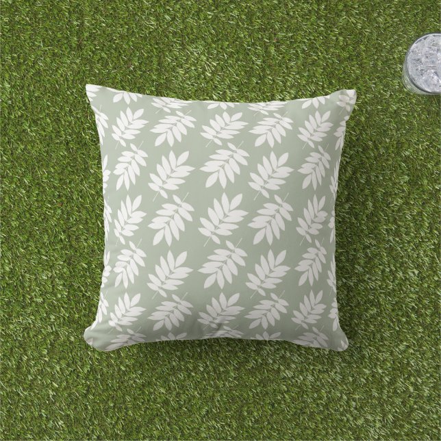Ouder bladpatroon wit op groen buitenkussen (Gras)