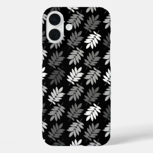 Ouder bladpatroon zwart wit grijs iPhone 16 plus hoesje