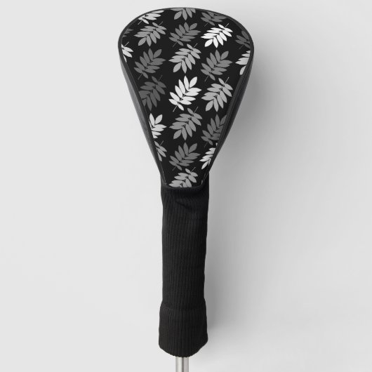 Ouder bladpatroon zwart wit grijs golfheadcover (Voorkant)