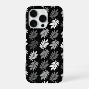 Ouder bladpatroon zwart wit grijs iPhone 16 pro hoesje