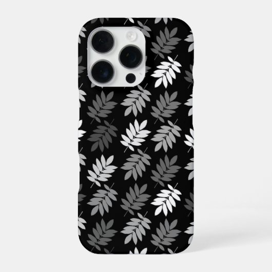 Ouder bladpatroon zwart wit grijs iPhone hoesje (Achterkant)