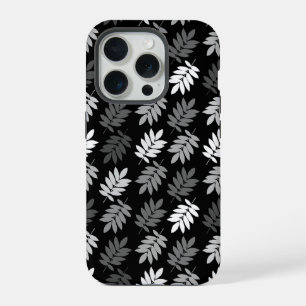 Ouder bladpatroon zwart wit grijs iPhone 15 pro case