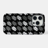 Ouder bladpatroon zwart wit grijs iPhone hoesje (Achterkant horizontaal)
