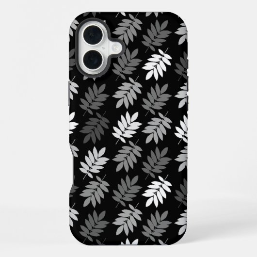 Ouder bladpatroon zwart wit grijs iPhone hoesje (Achterkant)