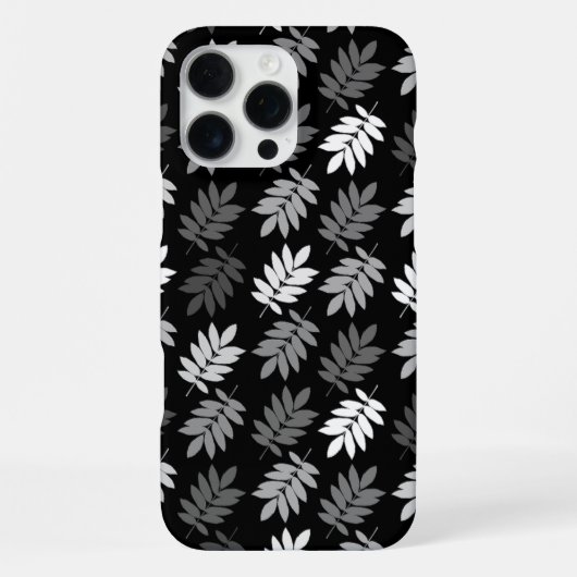 Ouder bladpatroon zwart wit grijs iPhone hoesje (Achterkant)