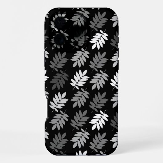 Ouder bladpatroon zwart wit grijs iPhone hoesje (Achterkant)