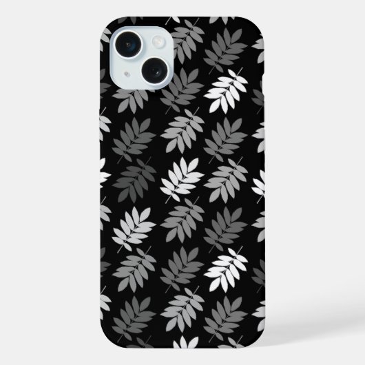 Ouder bladpatroon zwart wit grijs iPhone hoesje (Achterkant)