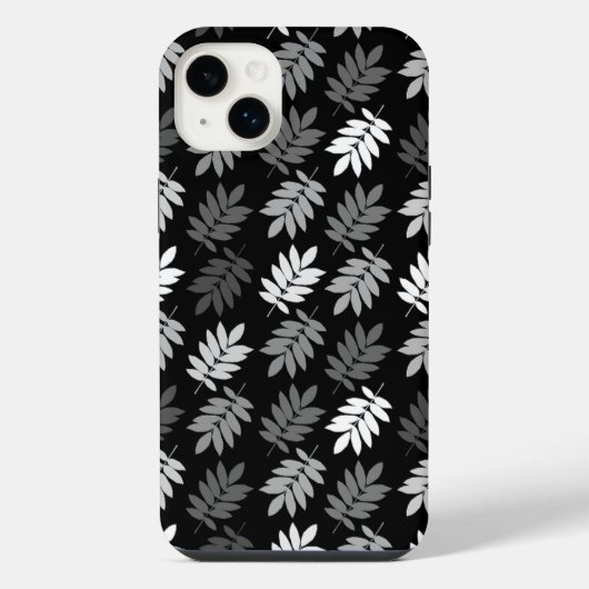 Ouder bladpatroon zwart wit grijs iPhone hoesje (Achterkant)