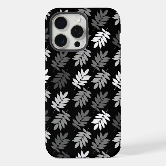 Ouder bladpatroon zwart wit grijs iPhone hoesje (Achterkant)