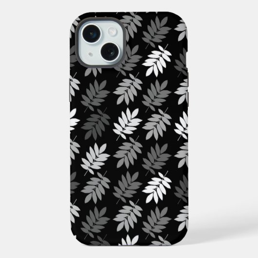 Ouder bladpatroon zwart wit grijs iPhone hoesje (Achterkant)