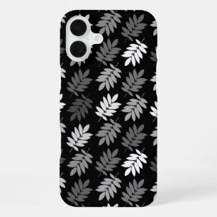 Ouder bladpatroon zwart wit grijs iPhone 16 plus hoesje