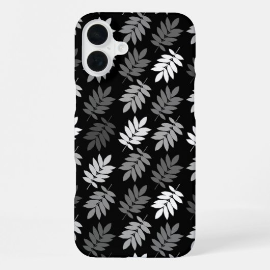 Ouder bladpatroon zwart wit grijs iPhone hoesje (Achterkant)