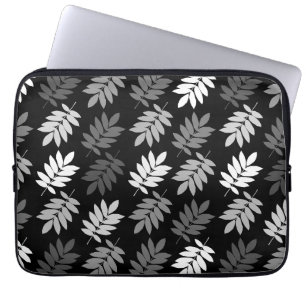 Ouder bladpatroon zwart wit grijs laptop sleeve