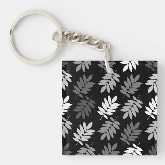 Ouder bladpatroon zwart wit grijs sleutelhanger (voorkant)
