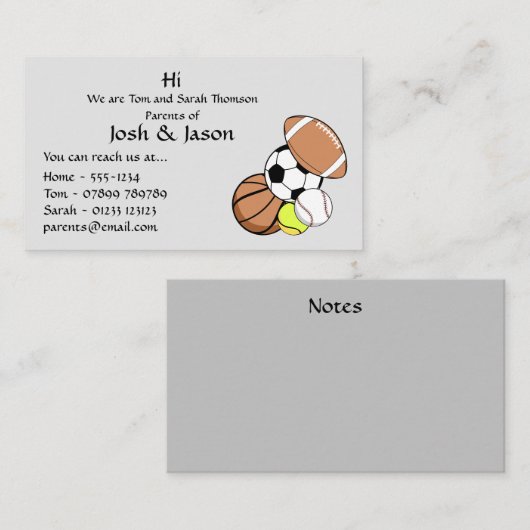 Ouder Contact Visitekaartje (Voorkant / Achterkant)