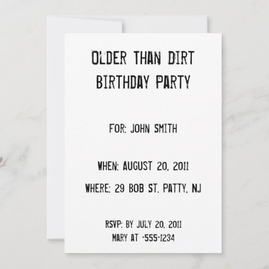 Ouder dan Dirt Birthday Party Invitation Kaart (Achterkant)