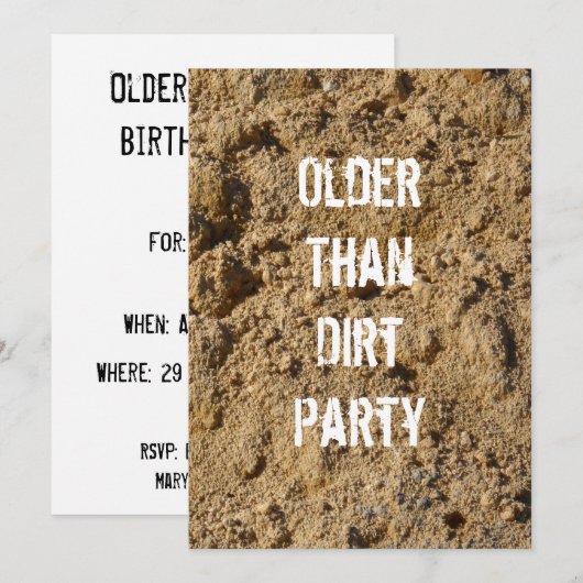 Ouder dan Dirt Birthday Party Invitation Kaart (Voorkant / Achterkant)