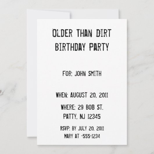 Ouder dan Dirt Birthday Party Invitation Kaart (Achterkant)