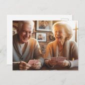 Ouder echtpaar speelt kaarten (Voorkant / Achterkant)