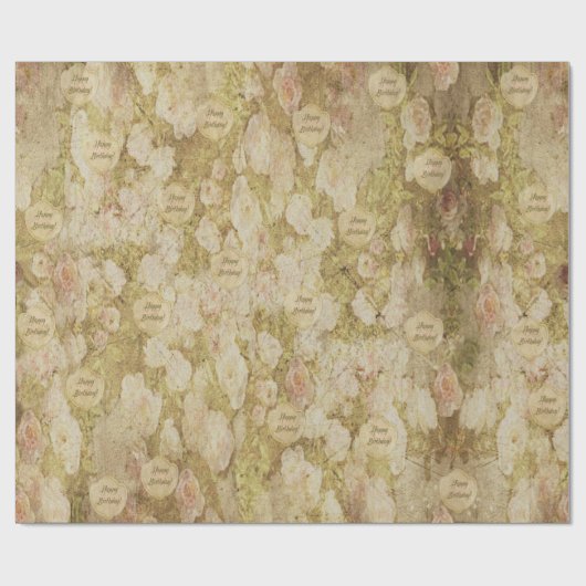 Ouder en vervaagd Victoriaans Roos - Verjaardag Cadeaupapier (Vlak)