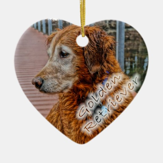OUDER GOLDEN RETRIEVER OP DOCK KERAMISCH ORNAMENT (Voorkant)