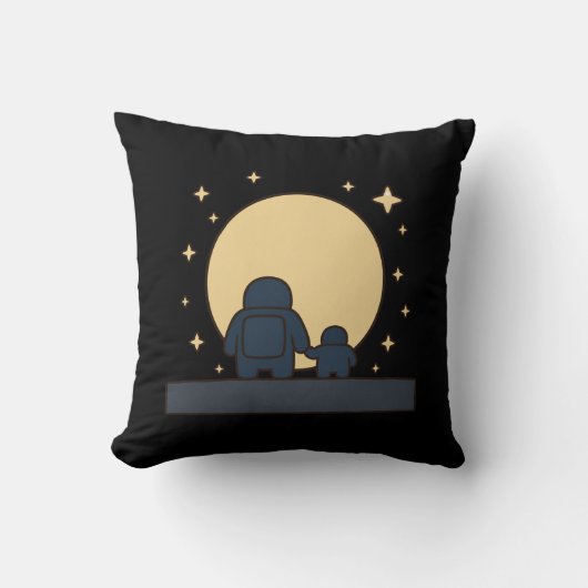 Ouder Kind Astronaut Hand in Hand Volle Maan Kussen (Voorkant)