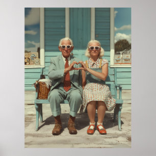 Ouder koppel uit het verleden dat een hartgebaar m poster
