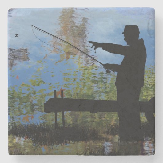 Ouder Man Vist Onderzetter pensioensteen (Voorkant)